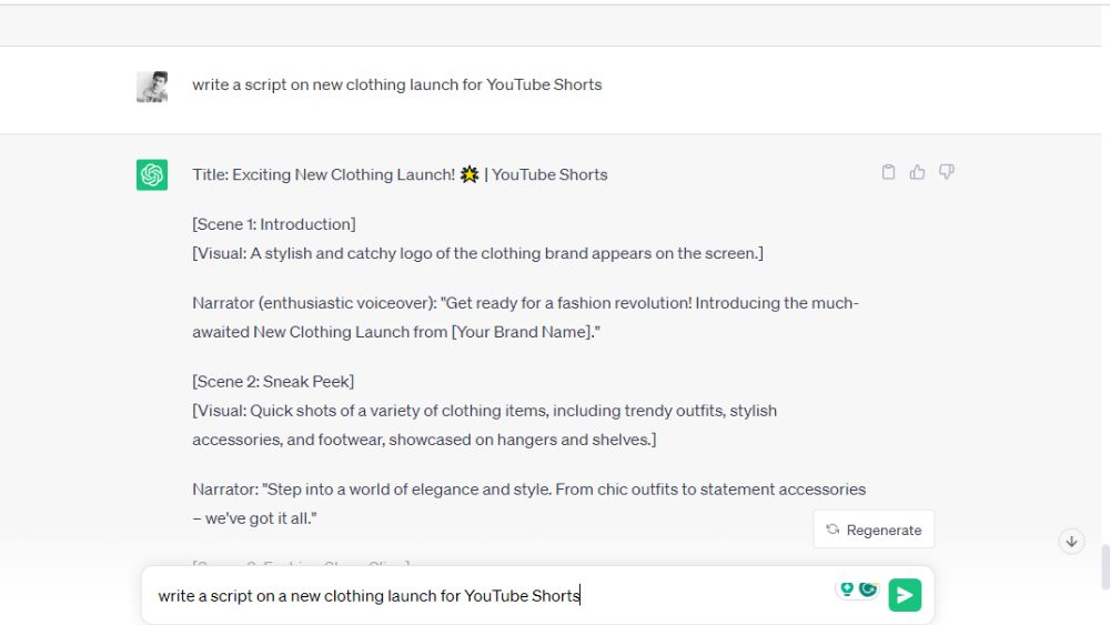 ChatGPT to create YouTube Shorts script